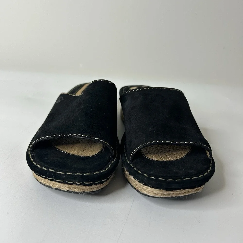 Born Chilled Sandals Womens 6 Black Slide Suede Slip On Comfort Shoe